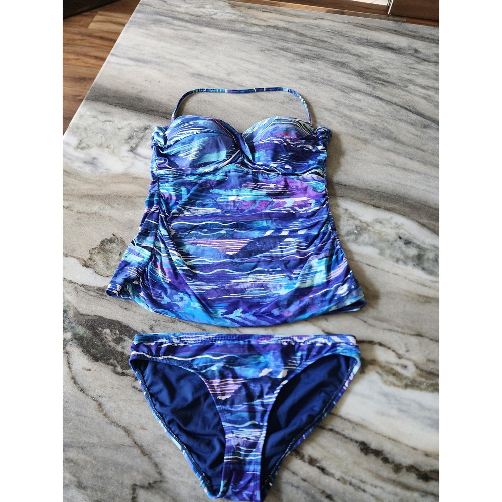 Lauren Ralph‎ Lauren Calysp Tummy Control Abstract Tankini Swimsuit Set Womens 8
